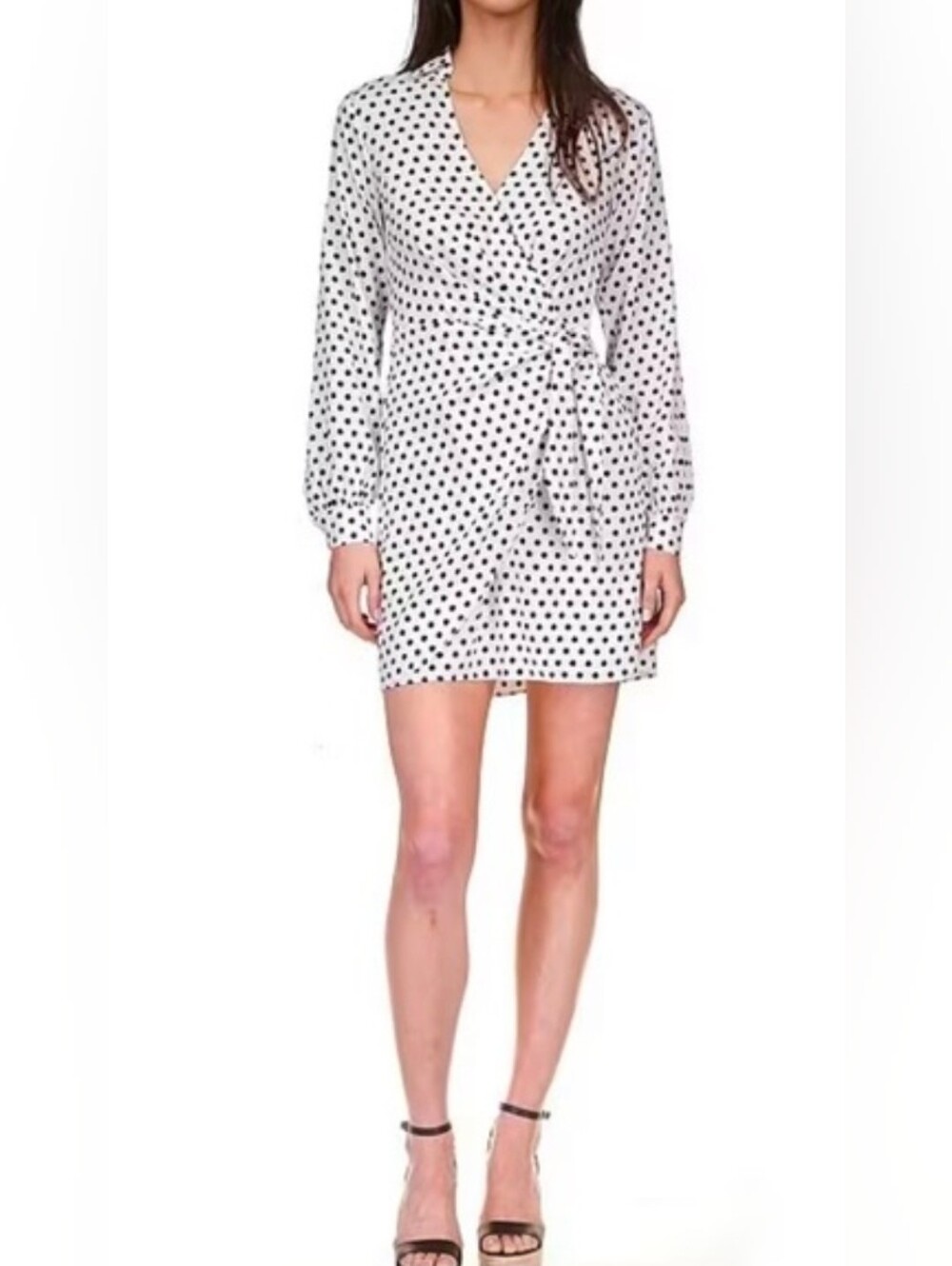 Michael Kors White Mini Wrap Dress with Black Polka Dots